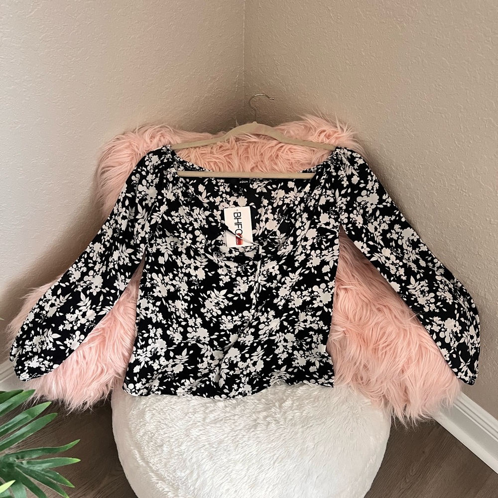 Black and White Fitted Smocked Blouse